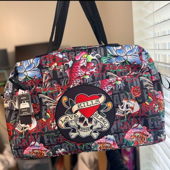 Ed Hardy Handbags - Ed Hardy Extra Large Nylon Duffle Bag/Travel Bag Love Kills Slowly